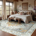 Area Rugs 6'x8' Washable Non-Slip, Floral Vintage Distress Print Pattern Medallion Carpet for Living Room Bedroom Dining Room, Light Yellow Carbon Grey Orange