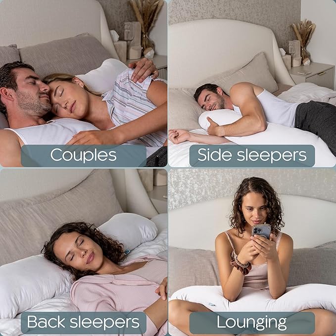 Weighted Body Pillow 8lbs - Weighted Pillow for Deeper Sleep (48” x 14”) - Cooling Body Pillows for Adults, Full Body Pillow for Adults, Side Sleeper Body Pillows with Cover (X-Large/White)