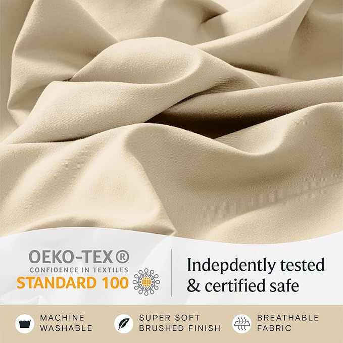 LuxClub 3 PC Twin Sheet Set, Deep Pockets Wrinkle Free Cooling Bed Sheets Hotel Bedding for Women, Men, Kids & Teens, Includes 1 Fitted Sheet, 1 Flat Sheet and 1 Pillowcase-Silky Soft Cream