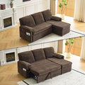 VINGLI Convertible Sofa Bed Couches for Living Room, Sleeper Sofa with Pull Out Couch Bed, Cloud-Like Plush Fleece L-Shape Sectional Couch with Storage Chaise, USB Charging, Side Pockets (Dark Brown)