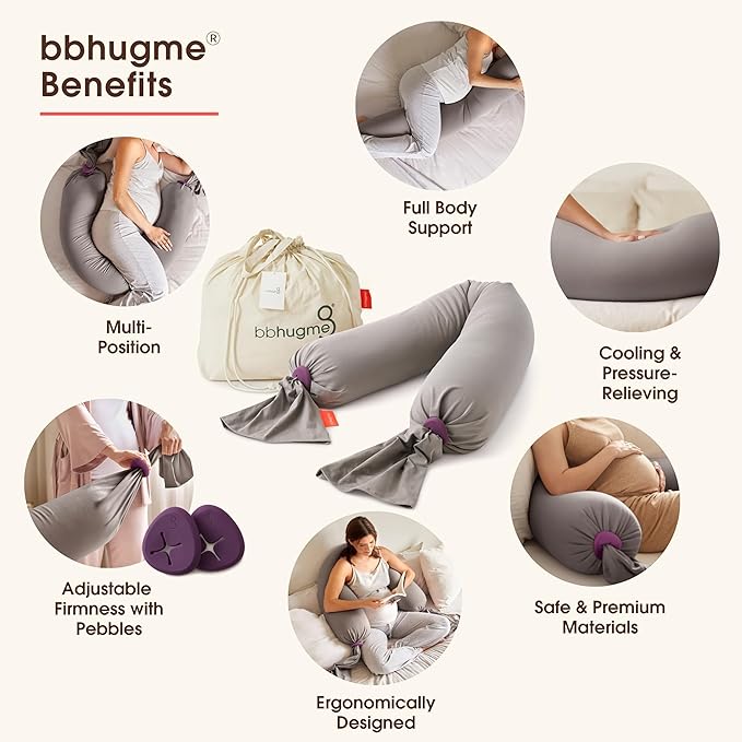 bbhugme Adjustable Pregnancy Pillow with an Extra Stone Cover - Full Body Support for Pregnant Women