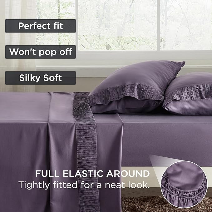Bedsure Twin Sheets Set - 3 Pieces Soft Twin Bed Sheets - Breathable & Cooling - Hotel Luxury - Easy Care Polyester Microfiber Bedding for Women, Men, Dusty Purple