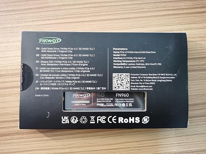 FN960 512GB M.2 2280 PCIe Gen4 x4 NVMe 1.4 Internal Solid State Drive with Heatsink - Speeds up to 4,800MB/s, Dynamic SLC Cache, Compatible PS5 Internal SSD