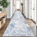 IOHOUZE Abstract Runner Rug 3x18 Ft Washable Runners for Hallways, Non Slip Kitchen Runner Printed Faux Wool Entryway Runner Indoor, Modern Abstract Floor Carpet for Hall Stair, Light Blue White