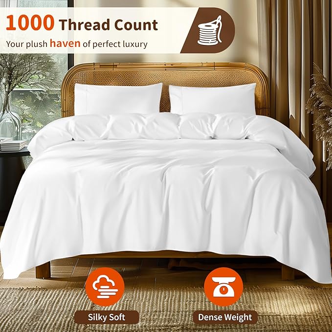 LBRO2M 100% Cotton Sheets Set Deep Pocket 24", 1000 Thread Count King Size 4 Piece Bed Sheet Sets Soft Comfortable Bedding All Season (King, White)