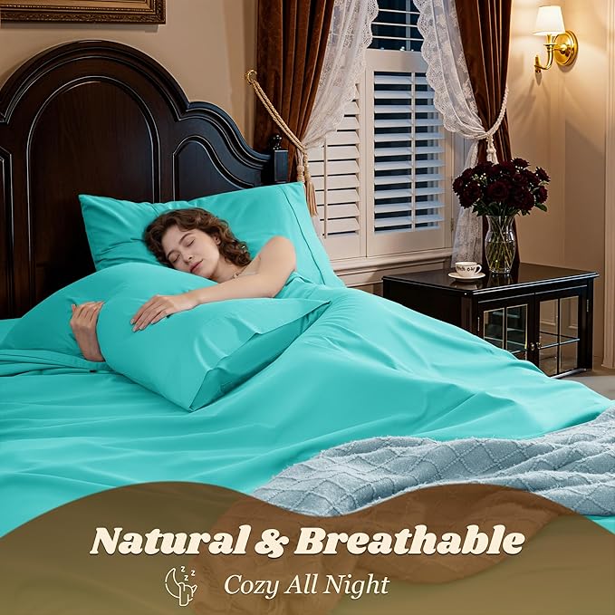 LBRO2M 1000 Thread Count 100% Cotton Sheets Set,Queen Size Bed Sheet 4 Piece Sets,Long Staple,16 Inches Deep Pocket,All Season,Bedding Super Soft Comforterble Breathable,Sateen(Lake Green)