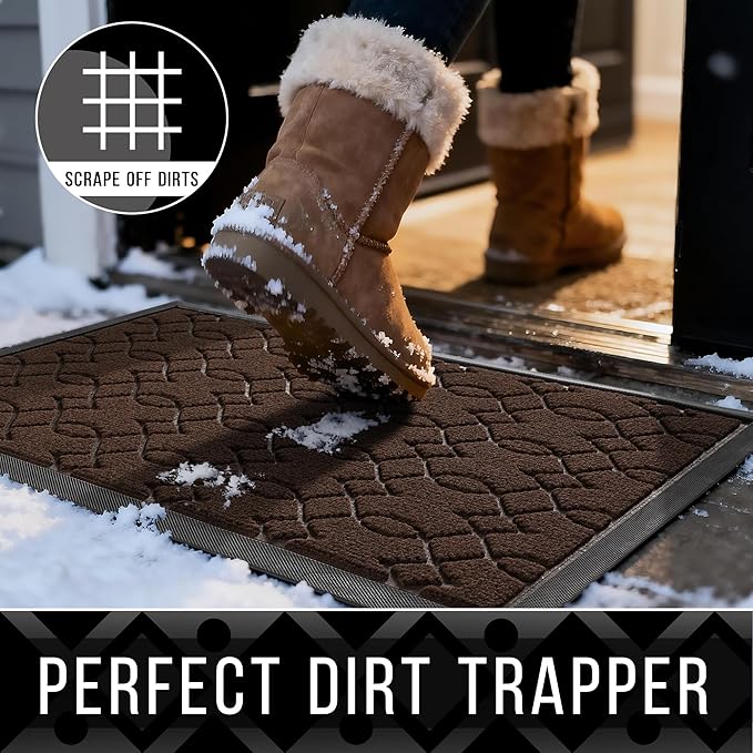 Yimobra Outdoor Mats for Front Door 29.5x17, All-Season Waterproof Doormat Outdoor Entrance, Heavy Duty Non-Slip Outside Door Mat for Garage Patio Proch Entryway Indoor, Coffee