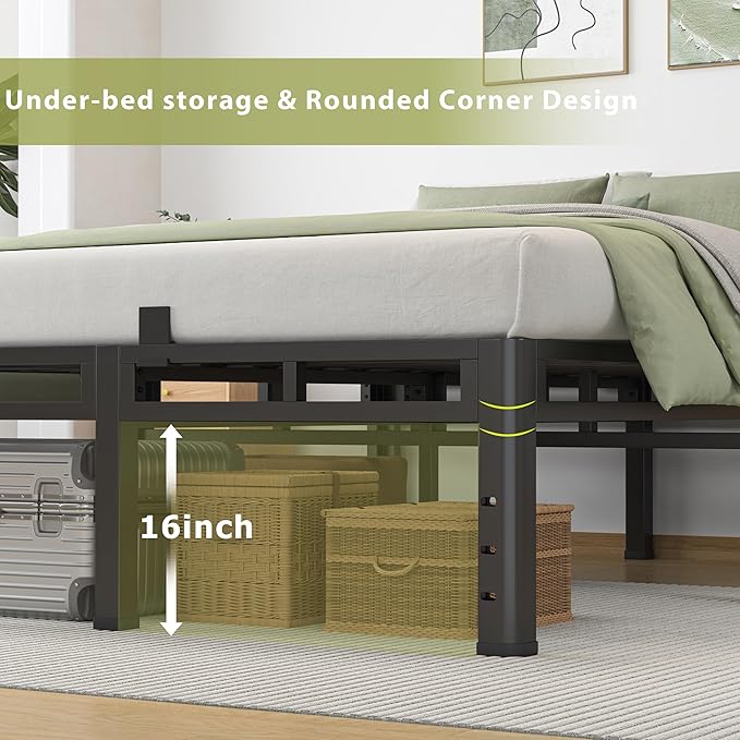 NKZ Queen Size Bed Frame 20 Inch, Metal Bed Frame & Box Spring 2 in 1 Platform with Round Corner Legs, 4000lbs Weight Capacity Reinforced Metal Frame, Headboard Hole, Noise-Free, Easy Assembly