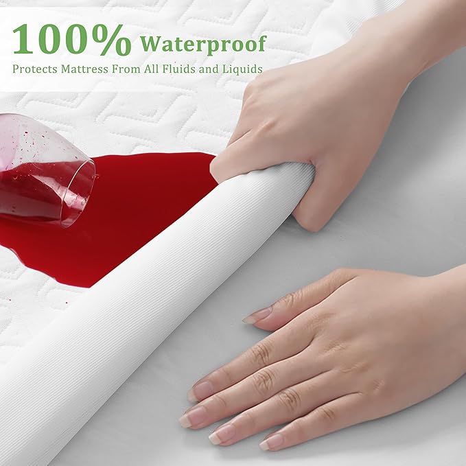 Premium 100% Waterproof Mattress Protector,Cooling Twin Mattress Pad Cover for College Dorm Breathable 4D Air Fabric,8-21" Extra Deep Pocket,Noiseless Vinyl-Free Washable (Beehive,Twin 39"x75")