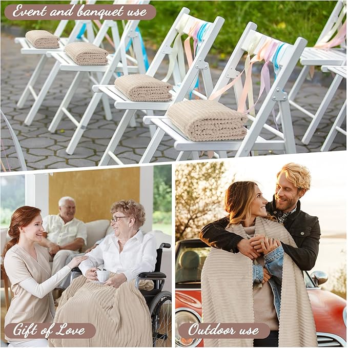 Buryeah 12 Pcs Flannel Throw Blanket Bulk 50 x 60 in Sleepover Blanket Outdoor Wedding Throw Lightweight, Oeko-tex Standard 100 Certified for Sofa Homeless Gifts (Khaki)