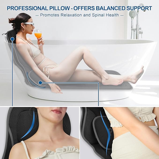 Luxury Full Body Bath Pillows for Tub-Extra Thick Bathtub Cushion with Lumbar Pillow for Neck and Back Support, Bath Accessories, Gift for Relaxing, Soaking, Spa