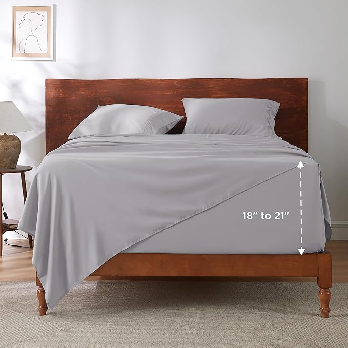 Bedsure Deep Pocket King Sheet Set - Fits Mattresses Up to 21 Inches Thick - 4 Piece GentleSoft Bed Sheets, Moisture Wicking, Soft & Cooling Bedsheet & Pillowcases, Easy & Secure Fit, Light Grey