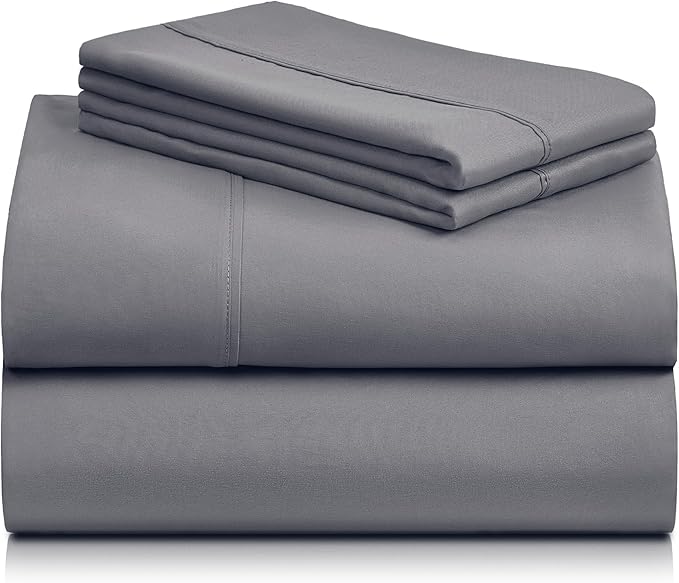 LuxClub 3 PC Twin XL Sheet Set, Deep Pockets Wrinkle Free Cooling Bed Sheets Hotel Bedding for Women, Men, Kids & Teens, Includes 1 Fitted Sheet, 1 Flat Sheet and 1 Pillowcase-Silky Soft Light Grey