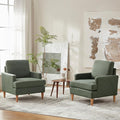 VKNOW Mid-Century Accent Chairs Set of 2, No Tools Assembly Required, Modern Upholstered Polyester Armchairs for Living Room & Bedroom, Comfortable Reading Chairs with Wood Legs, Green