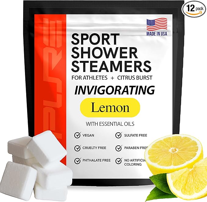 Sport Shower Steamers - Made in USA with Natural Lemon Essential Oil, Aromatherapy, Stress and Sinus Relief, Muscle Recovery for Athletes, Best Christmas Stocking Stuffers for Runners