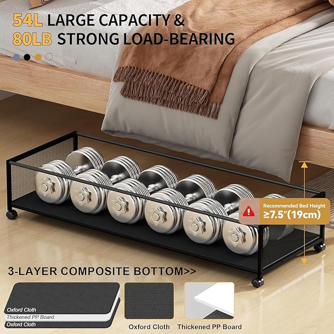 Under Bed Storage with Wheels, XXXL Larger Under Bed Storage Containers with Clear Lids, 36'' Lengthen Under Bed Shoe Organizer, Rolling for Shoes Clothes (Black 1 Pack, XXXL(36"x16.6"x7.48"))