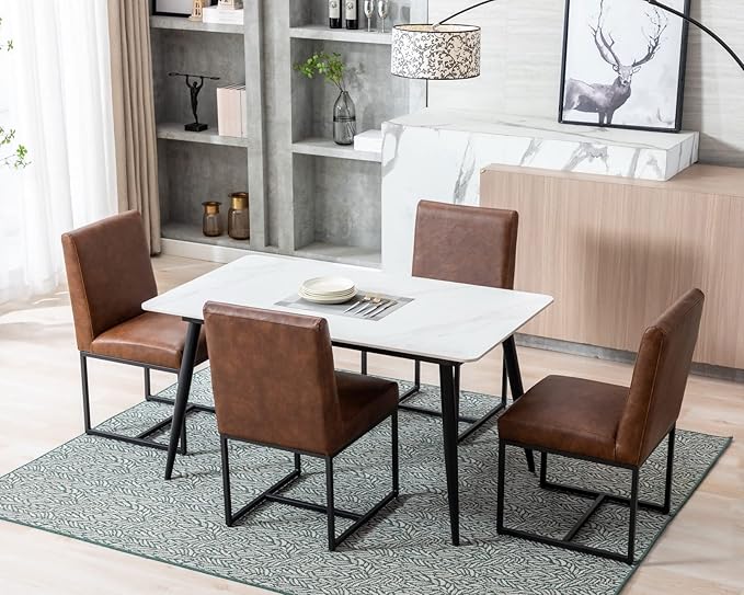 CIMOTA Modern Dining Chairs Set of 8, Leather Dining Room Chairs Upholstered Mid Century Armless Guest Side Chair with Black Base for Dining Room/Kitchen, Vintage Brown 8PCS