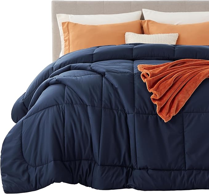 Bedsure Comforter Duvet Insert - Quilted Comforters Cal King Size, All Season Duvet, GentleSoft Down Alternative Bedding, with 8 Tabs, Gifts for Women/Men, Navy Blue, California King 96 X 102 Inches