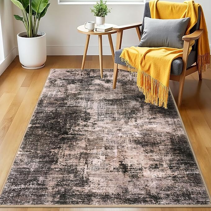 IOHOUZE Abstract Area Rug 3x5 Ft Washable Rugs for Entryway Indoor, Non Slip Kitchen Rug Printed Faux Wool Throw Rugs, Indoor Door Mat for Door Entrance Foyer Living Room, Brown/Rust
