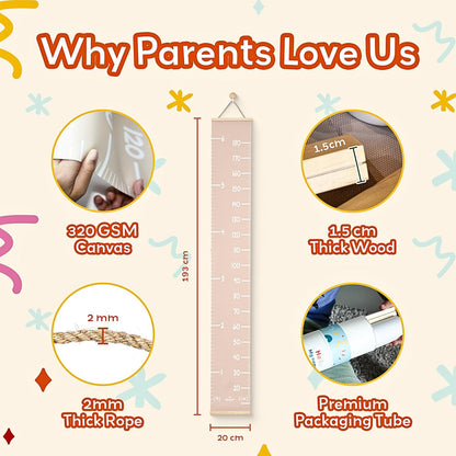 Height Chart for Kids Customizable Kids Height Wall Chart with Stickers, Marker & Hook Hanging Growth Chart Measurement for Wall Easy Installation for Baby Room Nursery and Playroom