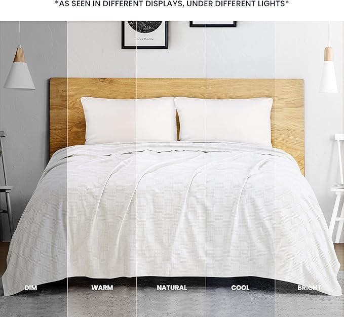 Utopia Bedding White 100% Cotton Blanket [Big Size - 120x120 Inch] 350GSM Lightweight, Soft and Breathable Thermal Blanket for All Seasons