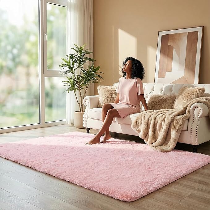 duduta Pink Soft Fluffy Rug 5x8 ft, Shag Fuzzy Plush Rectangle Carpet for Bedroom Nursery Living Room Home Decor