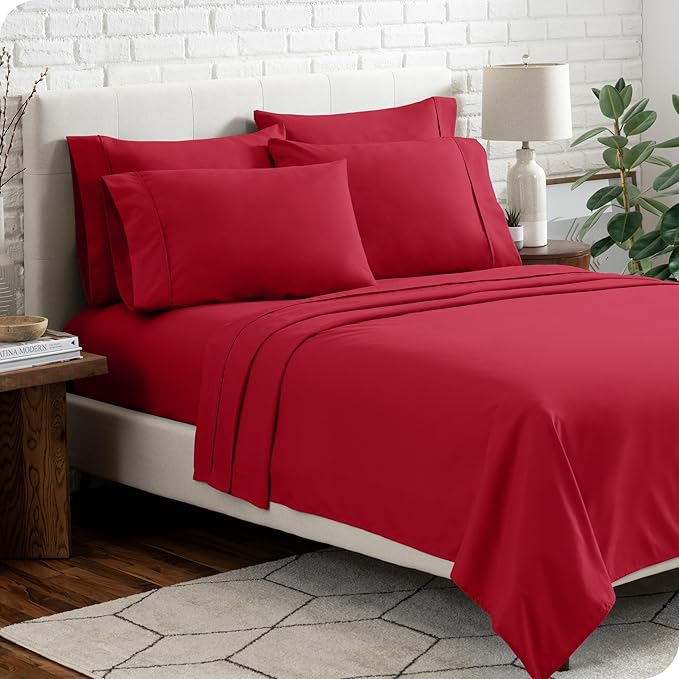 Bare Home Hotel Luxury Twin Sheet Set, Extra Soft - 4 Piece Set - Deep Pockets - Easy Fit - Cooling & Breathable - Wrinkle, Fade, Stain Resistant - Includes 2 Pillowcases (Twin, Red)