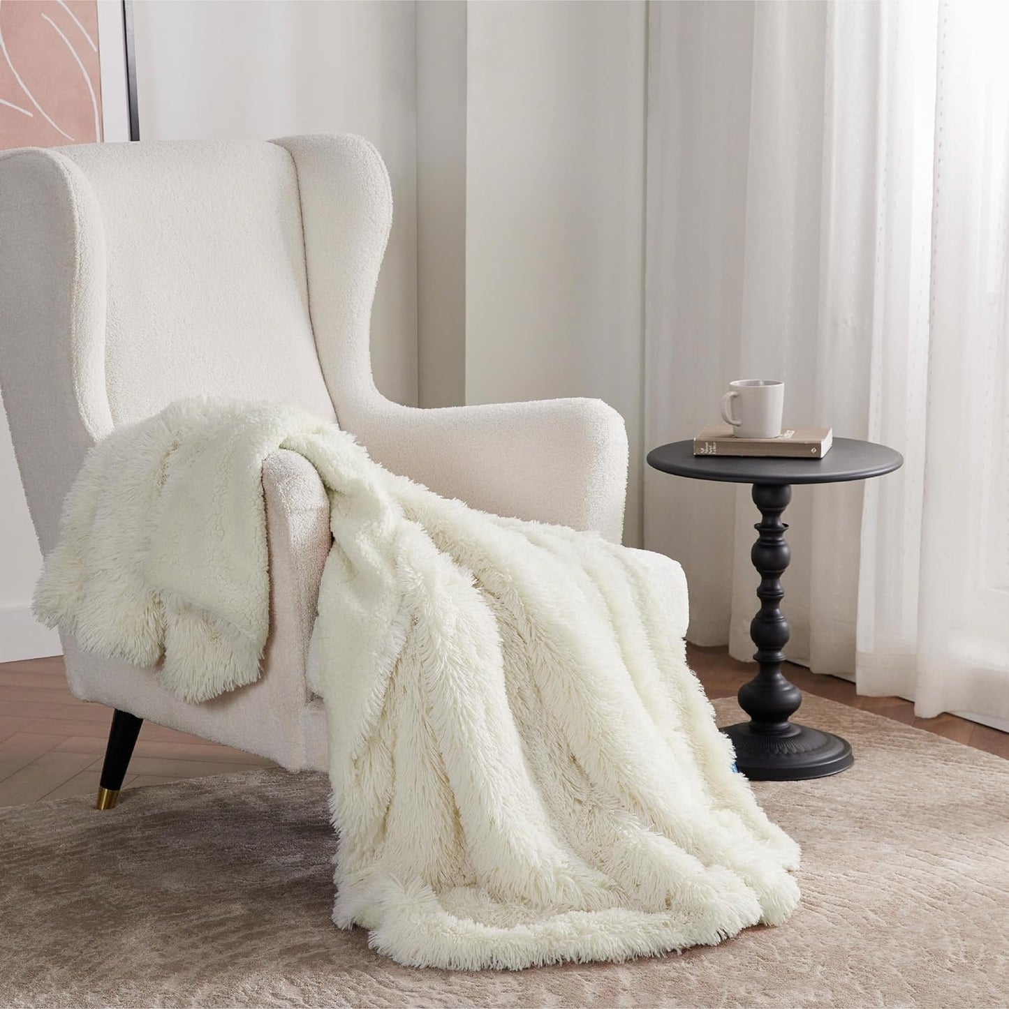 Bedsure GentleSoft Fuzzy Sherpa Faux Fur Twin Blanket Cream Cozy Gifts for Women, Soft Fleece Plush Warm Minky Thick Blanket Twin Size for Bed, Couch, Room Dorm Essentials Cream Decor Gifts, 60x80