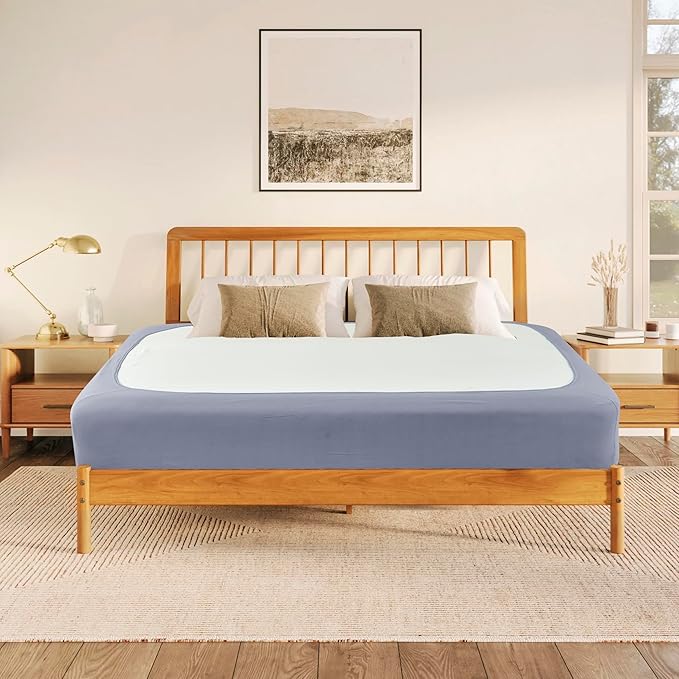 Biscaynebay Decorative Box Spring Cover Queen Size, Silver Grey Luxurious Jersey Knitting Stretchy Wrap Around 4 Sides Bed Skirt for Home/Hotels, Easy Fit Wrinkle & Fade Free Machine Washable