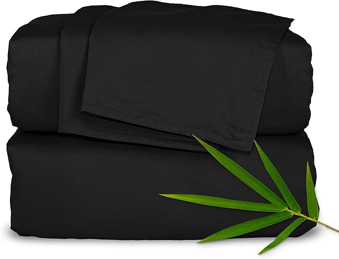 Pure Bamboo Full Sheets, Genuine 100% Organic Viscose Derived from Bamboo Bed Sheet Set, Luxuriously Soft & Cooling, Double Stitching, 2 Year Quality Promise (Full, Black)