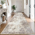 IOHOUZE Abstract Runner Rug 3x14 Ft Washable Runners for Hallways, Non Slip Kitchen Runner Printed Faux Wool Entryway Runner Indoor, Modern Abstract Floor Carpet for Hall Stair, Beige Brown