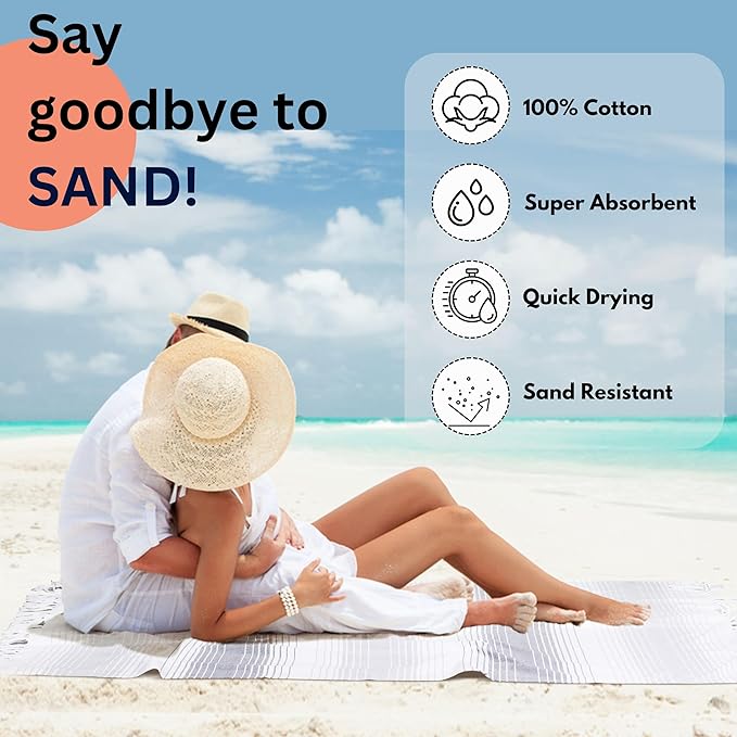 Native Fab Oversized Beach Towel, 4 Pack, 40x71 inches 100% Cotton Turkish Peshtemal for Adults,Soft & Absorbent, Extra Large Beach Towel for Hammam Spa Beach Blanket Bath, Cabana Strips, Grey White
