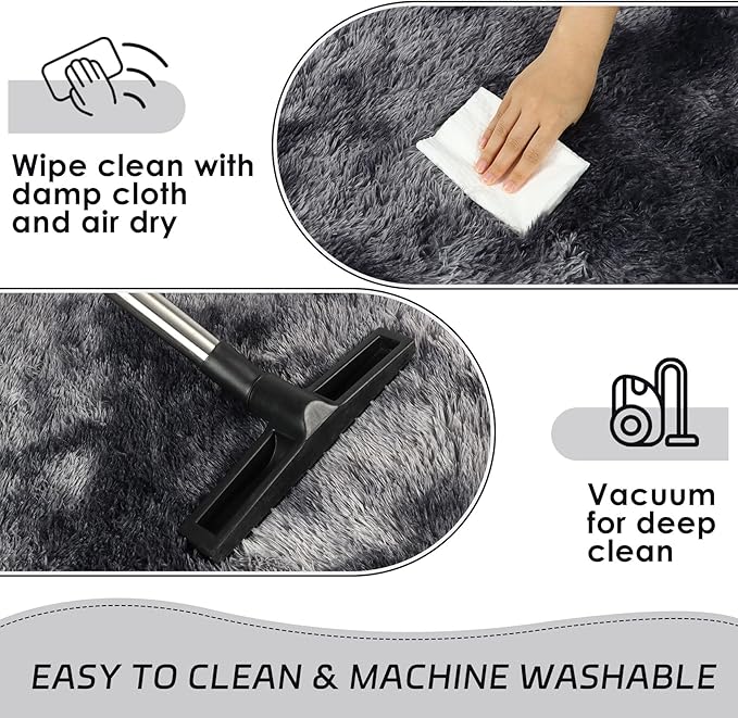 duduta Grey Plush Rugs for Bedroom 3x5 ft, Tie Dye Fluffy Gray Shag Rug for Dorm Nursery Bedside, Machine Washable Non Slip