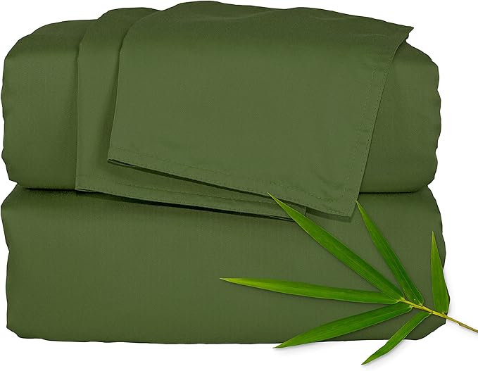 Pure Bamboo California King Sheets, Genuine 100% Organic Viscose Derived from Bamboo Bed Sheet Set, Soft & Cooling, Double Stitching, 2 Year Quality Promise (California King, Pesto)