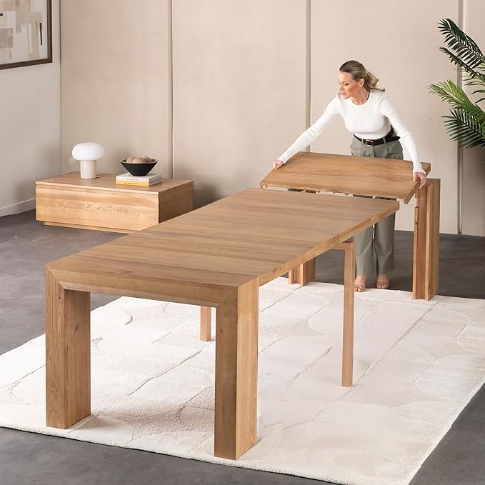 Transformer Table - Solid Wood Extendable Dining Table, Seats 2-12, Extendable Dining Room Table, Space-Saving Furniture, Expandable Dining Furniture (Natural, Table + Coffee Table)