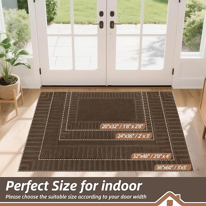 BEQHAUSE Door-Mat Non-Slip Front Doormat Low-Profile Entrance Mats for Front Door Entry Resist Dirt Washable Doormat Absorbent Entryway Door Mat,Brown,36"x60"