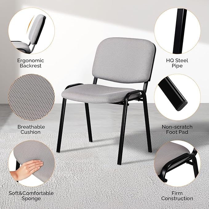 VINGLI Waiting Room Stacking Chairs, 10-Pack Mesh Church Conference Stackable Chair Set, for Office Guest & Reception Meeting Rooms, Lobby, Simple&Space-Saving, Mesh-Grey