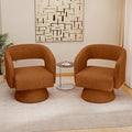 Swivel Accent Chair Set of 2, Modern Comfy Chenille Barrel Chairs, Oversized Upholstered Round Arm Chair for Living Room, Bedroom, Reading Room, Caramel