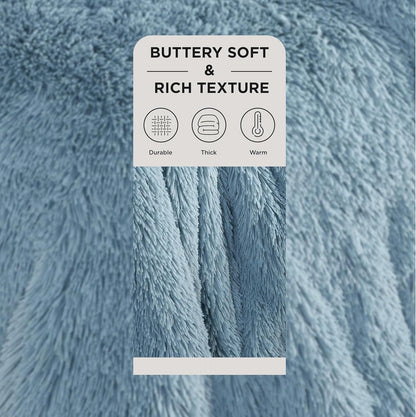 Bedsure GentleSoft Fluffy Light Blue Blankets Queen Size for Bed, Thick Sherpa Faux Fur Fleece Fuzzy Plush Winter Warm Soft Full Queen Blankets, Bedroom Decor Blue Cozy Gifts for Women Men, 90x90