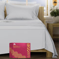 Mayfair Linen 100% Egyptian Cotton Queen Sheet set - Luxury 1200 High Thread Count Egyptian Cotton Sheets Queen Size (4 PC, Light Grey), Silky Soft, Cooling, 17" Deep Pocket Sateen Weave Hotel Bedding