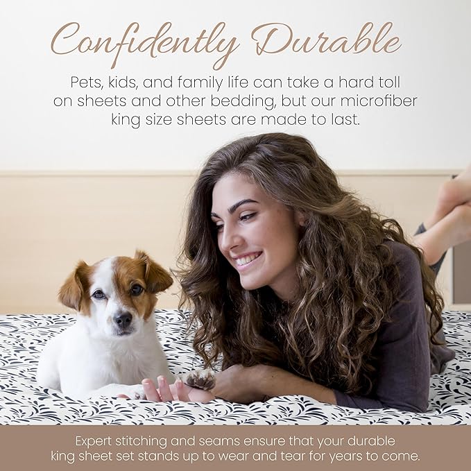 Linen Market 4 Piece King Sheet Set - Breathable, Double-Brushed Patterned Cooling Sheets – Oeko-TEX Certified Ultra Soft & Wrinkle-Free 16" Deep-Pocket King Sheets - Easy Care Burst of Vines Navy