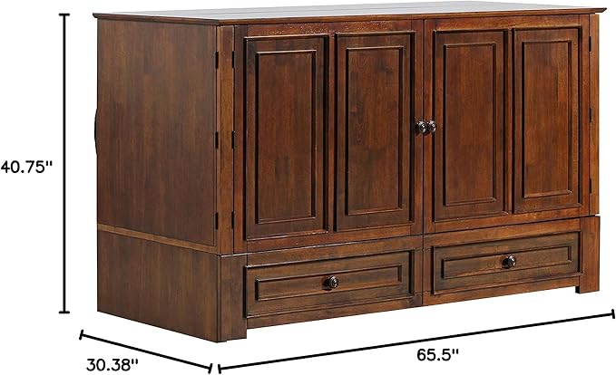 Emurphybed Paradiseo Murphy Cabinet Chest Bed with Charging Station 6 Inch, Queen (Tobacco)