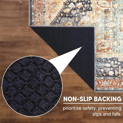 Keen Home Design 10x14 Rug - Machine Washable Area Rug with Non-Slip Backing, Ideal for Living Room, Dining Room, Bedroom - Vintage, Easy Clean, Durable, Low Pile Rug - (9'7" x 14')