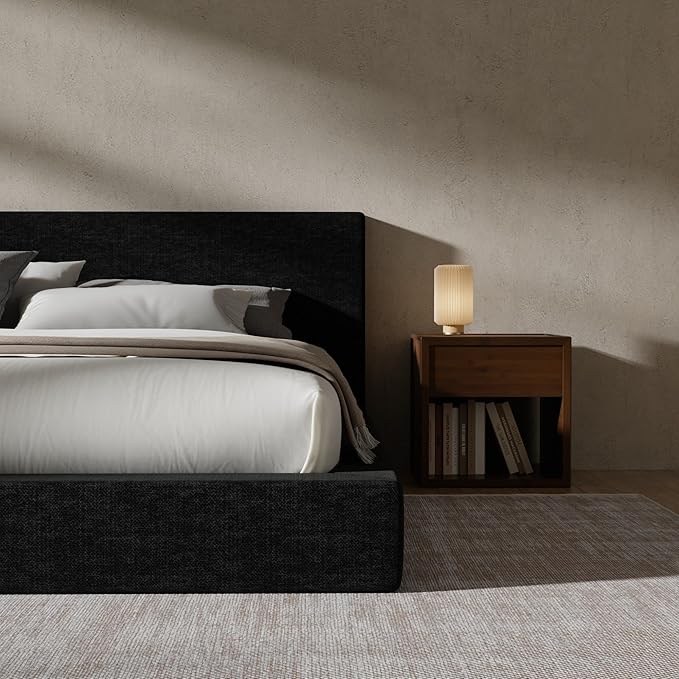 RECCI Cloud Upholstered King Bed Frame with Headboard, 5 Inch Foam Padded Platform, No Box Spring, Easy Assembly (Onyx Black)