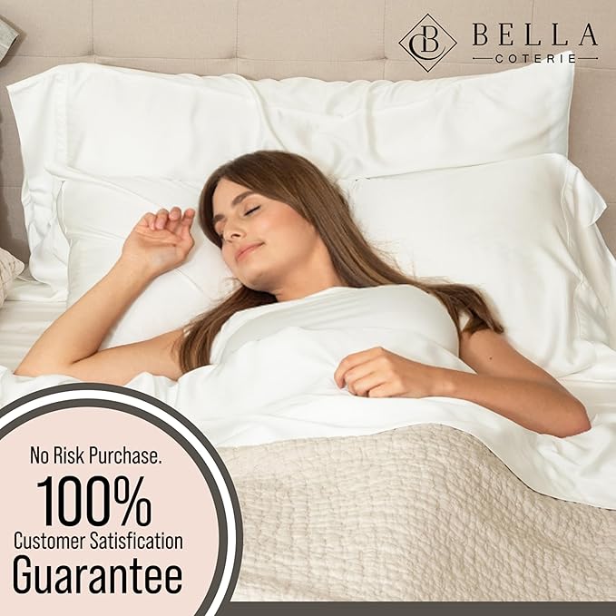 Bella Coterie 6 Piece Luxury Bamboo Viscose Split Top King Size Sheet Set | 34" Split for Adjustable Beds | 100% Organically Grown| Cooling | 18” Deep Pocket | 4 Pillowcases [Ivory]