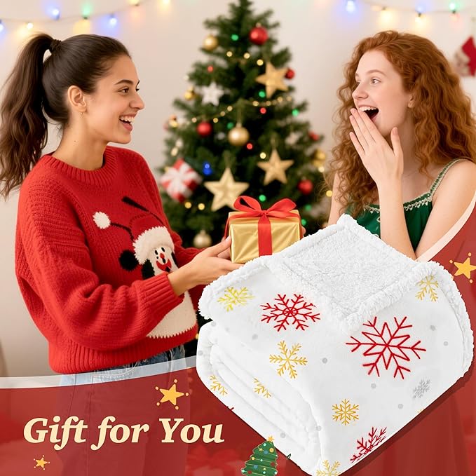 Touchat Christmas Throw Blanket, Fuzzy Fluffy Soft Cozy Blanket, Fleece Flannel Plush Microfiber Blanket for Couch Bed Sofa (50" X 60",White Snowflake)