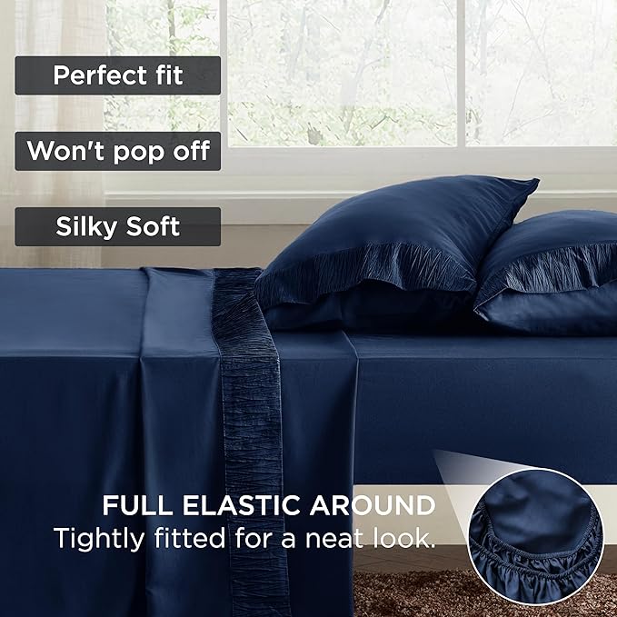 Bedsure Full Size Bed Sheets - 4 Pieces Soft Full Sheet Set - Breathable & Cooling - Hotel Luxury - Easy Care Polyester Microfiber Bedding for Women, Men, Navy