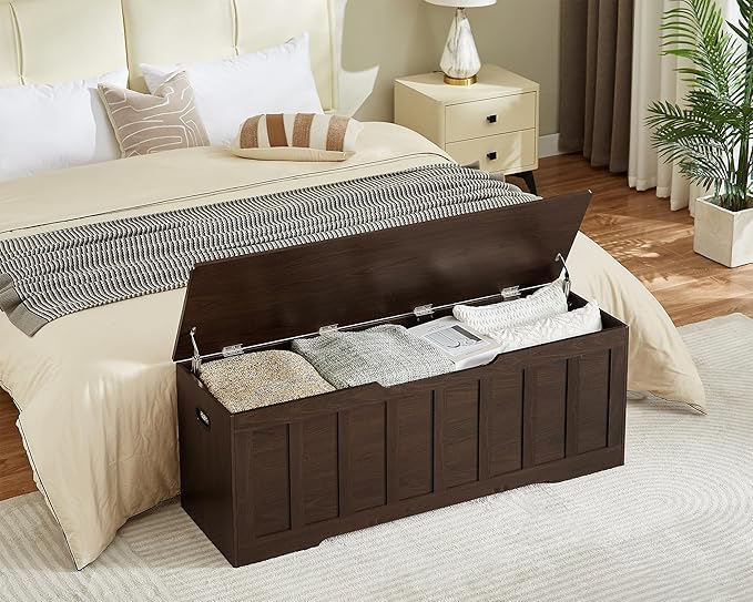 51.2" Storage Chest Extra Large,Storage Bench with 2 Safety Hinges,Shoe Bench,51.2 * 15.7 * 19.1 inches,Wooden Trunk for Bedroom,livingroom,entryway,Supports 220 lb,Easy Assembly(Espresso).