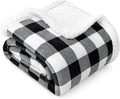 PAVILIA Black and White Buffalo Plaid Sherpa Throw Blanket for Couch, Plush Checkered Fleece Blanket and Throws, Soft Fuzzy Flannel Blanket for Sofa Bed, Warm Cozy Winter Blanket Gift, 50x60