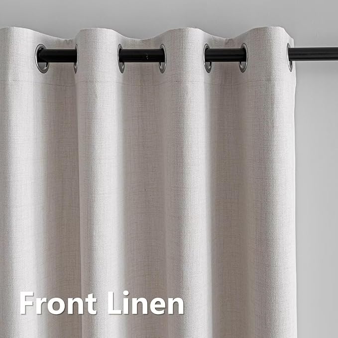 100% Blackout Curtains 108 Inch Length 2 Panels Set, Linen Curtains for Living Room, Black Out Thermal Insulated Grommet Drapes Bedroom Luxury Decor Privacy(52W × 108L inch, Natural)